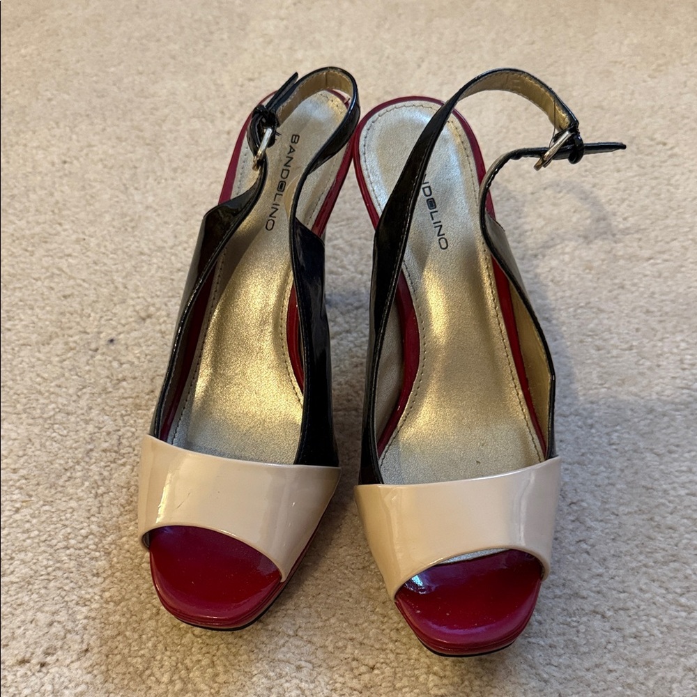 Bandolino Black and Cream Peep Toe Heels